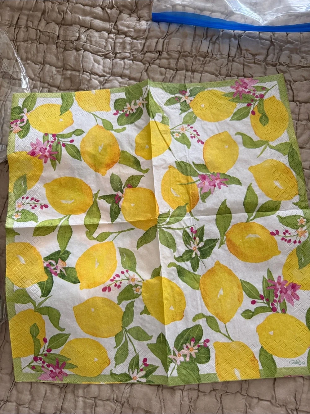 Caspari Lemon Print Paper Napkins 10 Caspari geraniums 15 sealife 10 beach 14